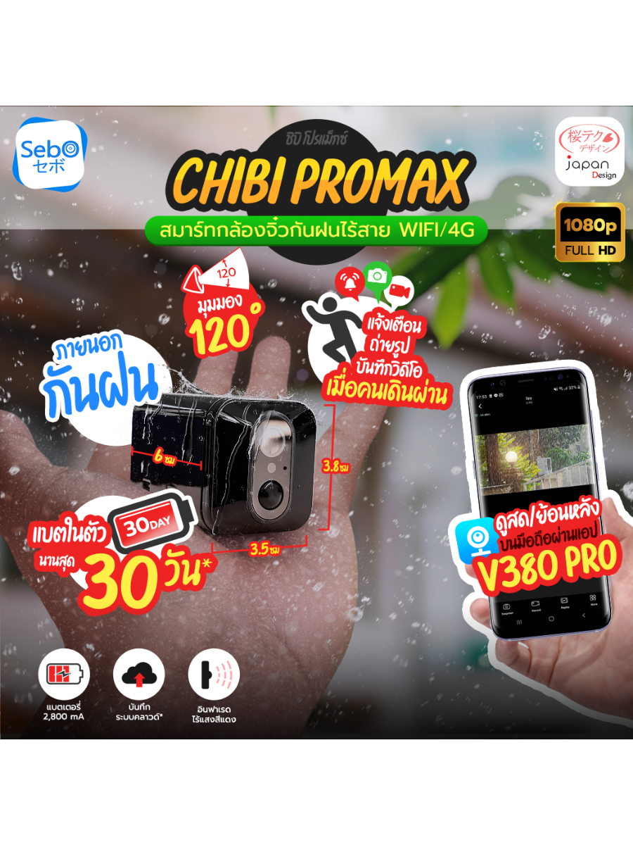 กล้องวงจรปิด ขนาดเล็ก Sebo Chibi Promax 4G  ใส่ซิม4G .ใช้ภายนอก_9